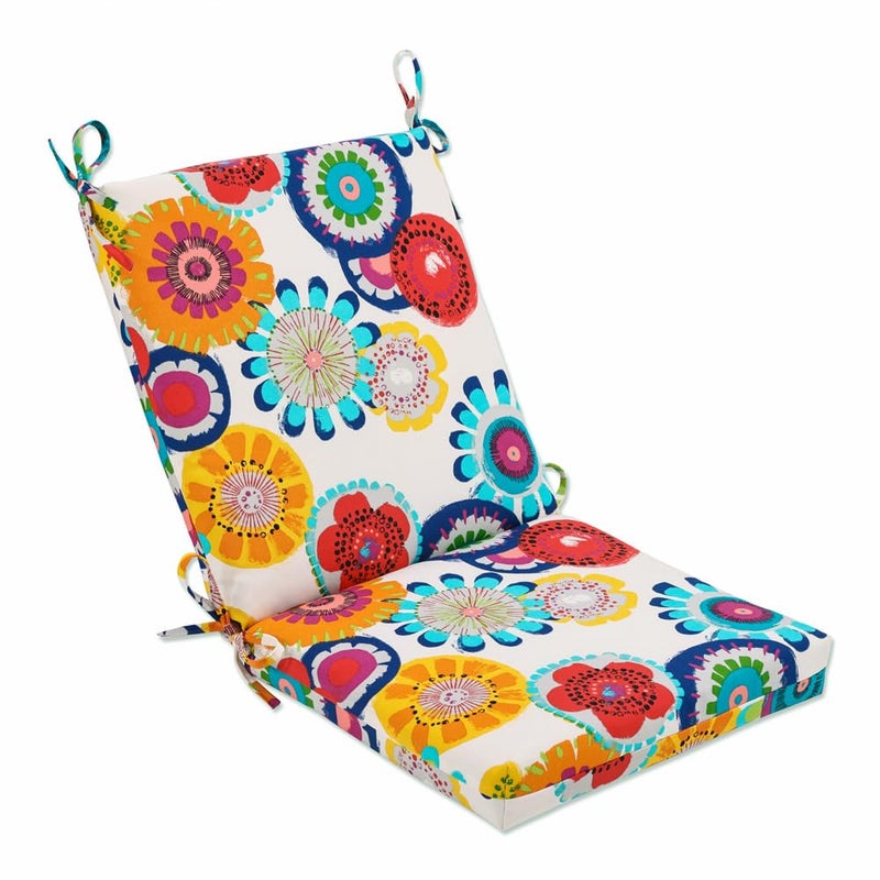 Pillow Perfect Pillow Perfect Bright Floral IndoorOutdoor Solid Back 1 Piece Chair Cushion with Ties Squared Corner Deep Seat Weather and Fade Resistant 365 x 18 BlueIvory Crosby
