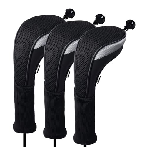 Andux 3pcs/Pack Long Neck Golf Hybrid Club Head Covers Dial No. Tag CTMT-02 Black - Image 1