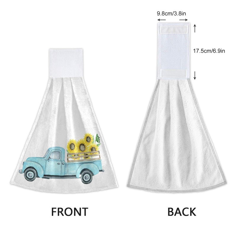 Boccsty Boccsty Sunflower Blue Truck Turquoise Hanging Kitchen Towels 2 Pieces Spring Dish Towel Tie Towels Hand Towel Tea Bar Towels for Bathroom Farmhouse Housewarming Tabletop Home - Image 3