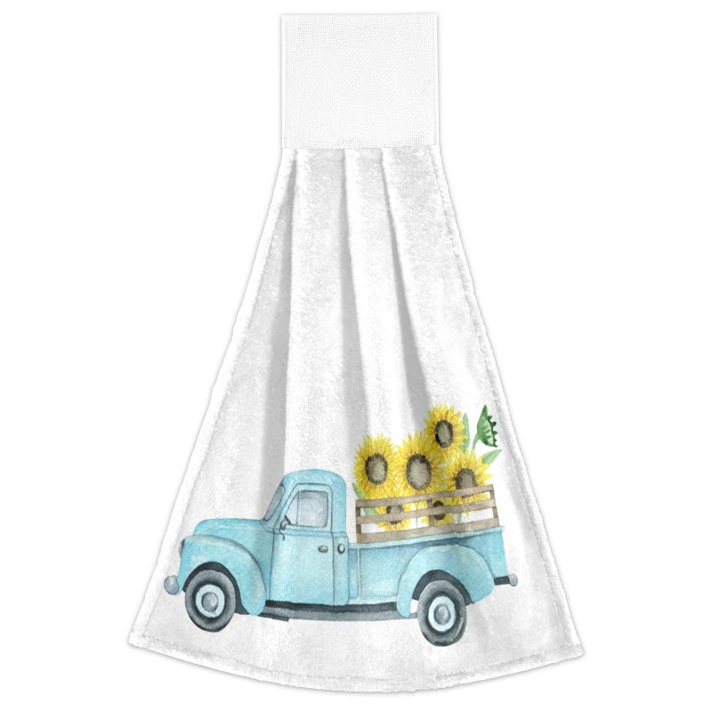 Boccsty Boccsty Sunflower Blue Truck Turquoise Hanging Kitchen Towels 2 Pieces Spring Dish Towel Tie Towels Hand Towel Tea Bar Towels for Bathroom Farmhouse Housewarming Tabletop Home - Image 1