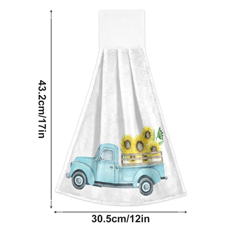 Boccsty Boccsty Sunflower Blue Truck Turquoise Hanging Kitchen Towels 2 Pieces Spring Dish Towel Tie Towels Hand Towel Tea Bar Towels for Bathroom Farmhouse Housewarming Tabletop Home - Image 2
