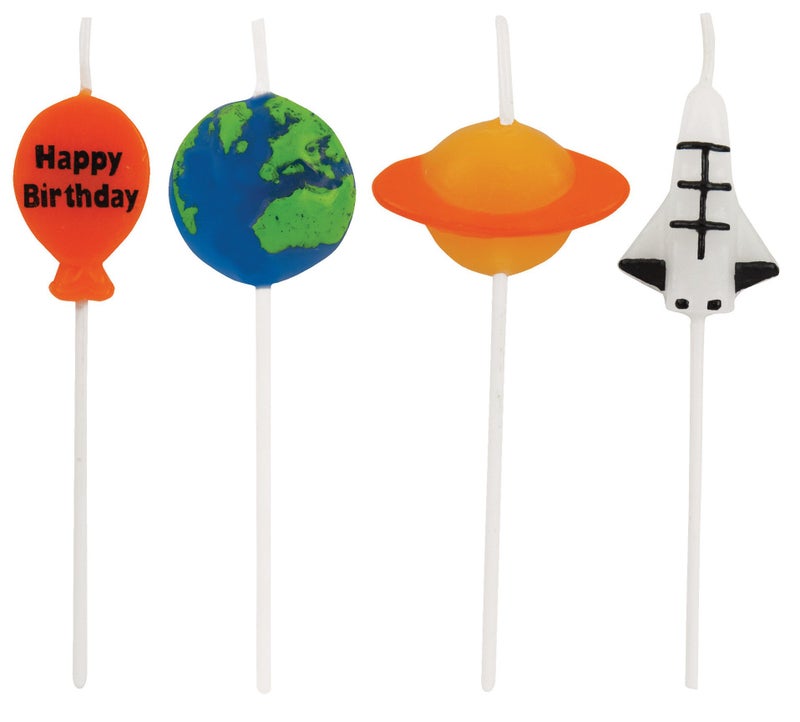 Creative Converting Space Birthday Pick Candles Blue/Green/Orange/Multicolor, 3" - Image 1