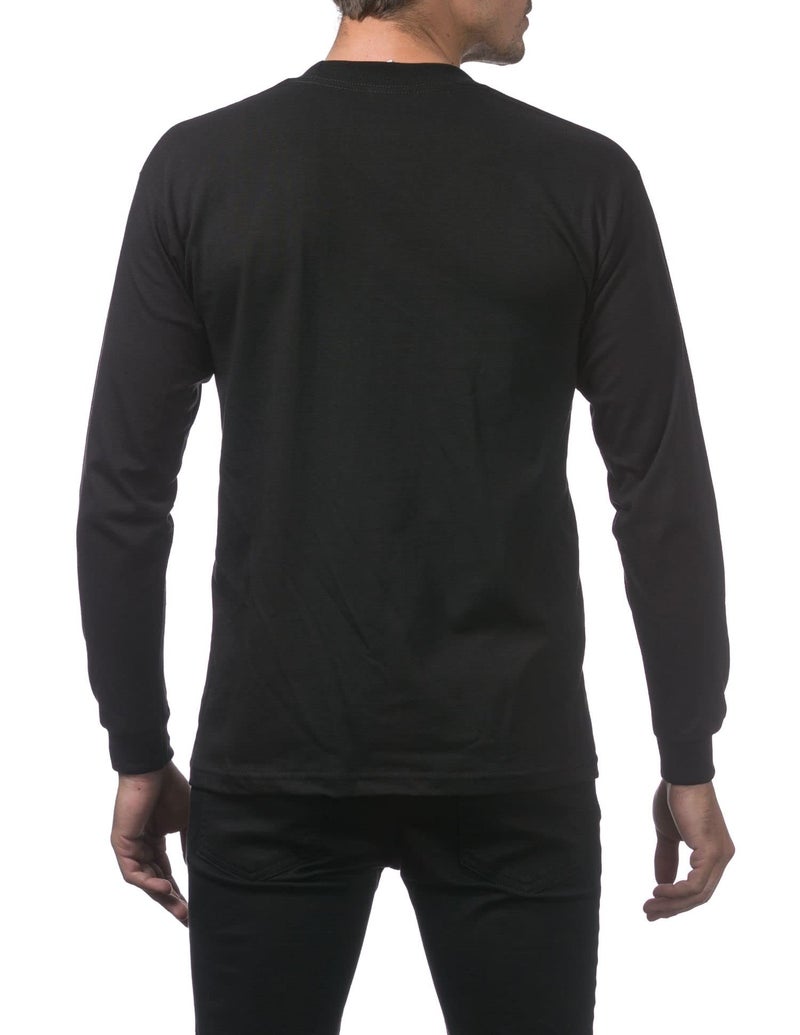 Pro Club Men's Heavyweight Cotton Long Sleeve Crew Neck T-Shirt, Black, X-Large - Image 2