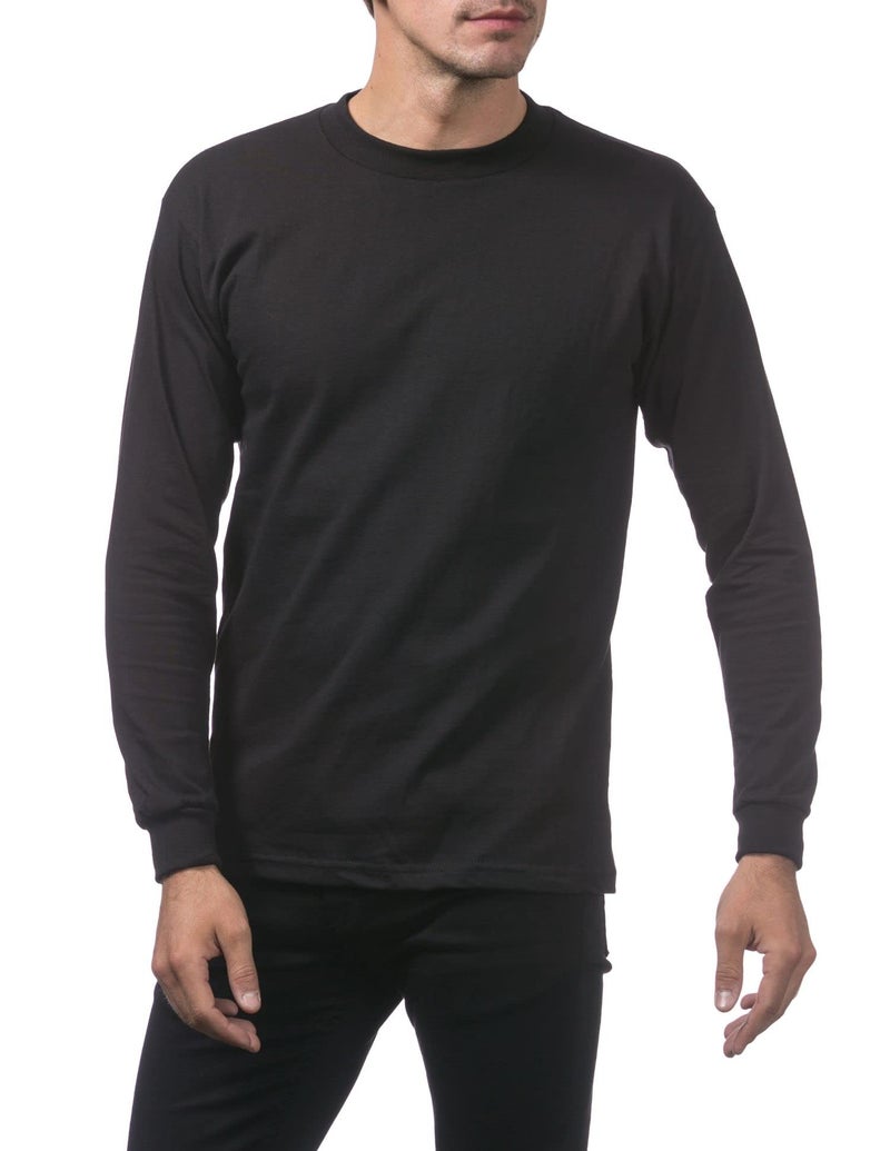 Pro Club Men's Heavyweight Cotton Long Sleeve Crew Neck T-Shirt, Black, X-Large - Image 5