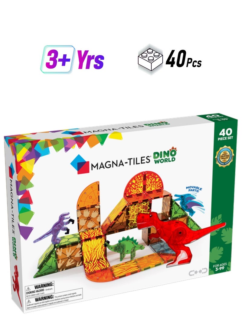 MAGNA-TILES - Dino World 40-piece Magnetic Construction Set, Original 3d Magnetic Building Tiles, For Kids Ages 3+ - Image 1