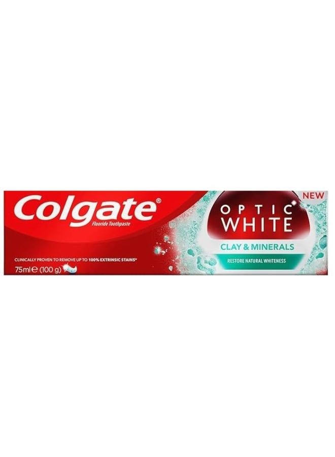 Colgate Optic White Clay And Mineral  Toothpaste 75ml Plus Colgate Slim Soft Charcoal Toothbrush multicolour - Image 2