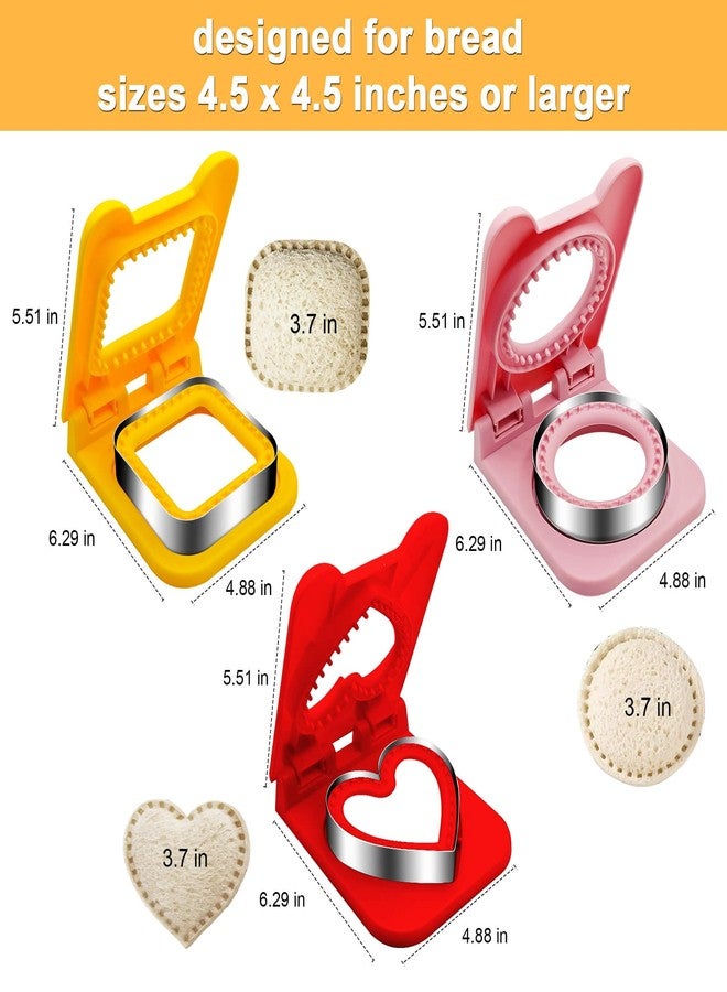 BaokiTook 3PCS Sandwich Cutter and Sealer,Fun Cookie Cutters,2-In-1 Sandwich Cutter and Sealer,Pocket Sandwiches Cutter,Sandwich Cutters for Kids Fun Lunchables (Pink Round+Red Heart+Yellow Square) - Image 3