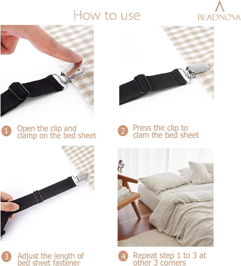 BEADNOVA أشرطة سرير BEADNOVA 4 قطع حوامل سرير مثلثية مشابك ملاءة سرير قابلة للتعديل حمالات ملاءات مثبتات مرتبة مشابك زوايا للسرير غطاء مرتبة ملاءات سرير ملائمة وسادة أريكة - Image 4