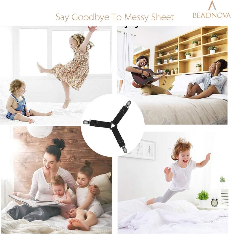 BEADNOVA أشرطة سرير BEADNOVA 4 قطع حوامل سرير مثلثية مشابك ملاءة سرير قابلة للتعديل حمالات ملاءات مثبتات مرتبة مشابك زوايا للسرير غطاء مرتبة ملاءات سرير ملائمة وسادة أريكة - Image 5