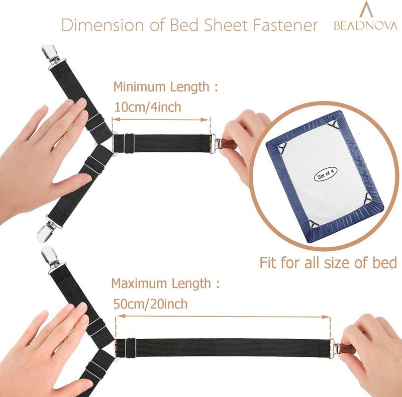 BEADNOVA أشرطة سرير BEADNOVA 4 قطع حوامل سرير مثلثية مشابك ملاءة سرير قابلة للتعديل حمالات ملاءات مثبتات مرتبة مشابك زوايا للسرير غطاء مرتبة ملاءات سرير ملائمة وسادة أريكة - Image 2