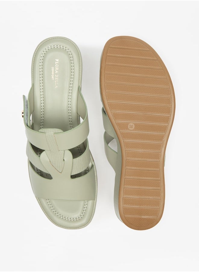 Flora Bella By Shoexpress - Women's Textured Slide Sandal With Wedge Heels - Image 1