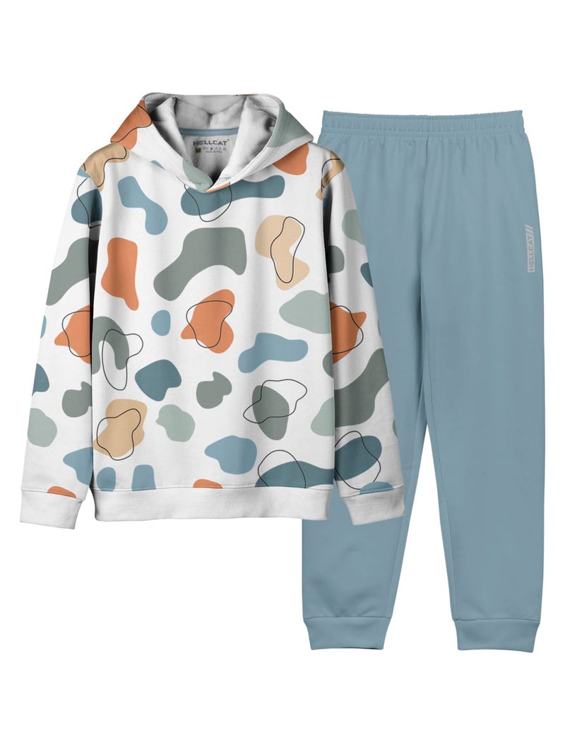HELLCAT Printed Cotton Blend Hoodie T-Shirt and Jogger Trackpant Clothing Set for Boys_ White 1_7-8 Years - Image 1