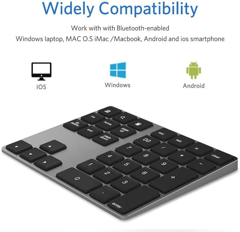 JOYEKY Bluetooth Number Pad, Aluminum Rechargeable Numeric Keypad Wireless 34-Keys Number Keyboard Shortcut Keypad Numpad Data Entry Compatible for iMac Windows - Image 4