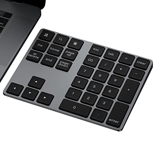 JOYEKY Bluetooth Number Pad, Aluminum Rechargeable Numeric Keypad Wireless 34-Keys Number Keyboard Shortcut Keypad Numpad Data Entry Compatible for iMac Windows - Image 1