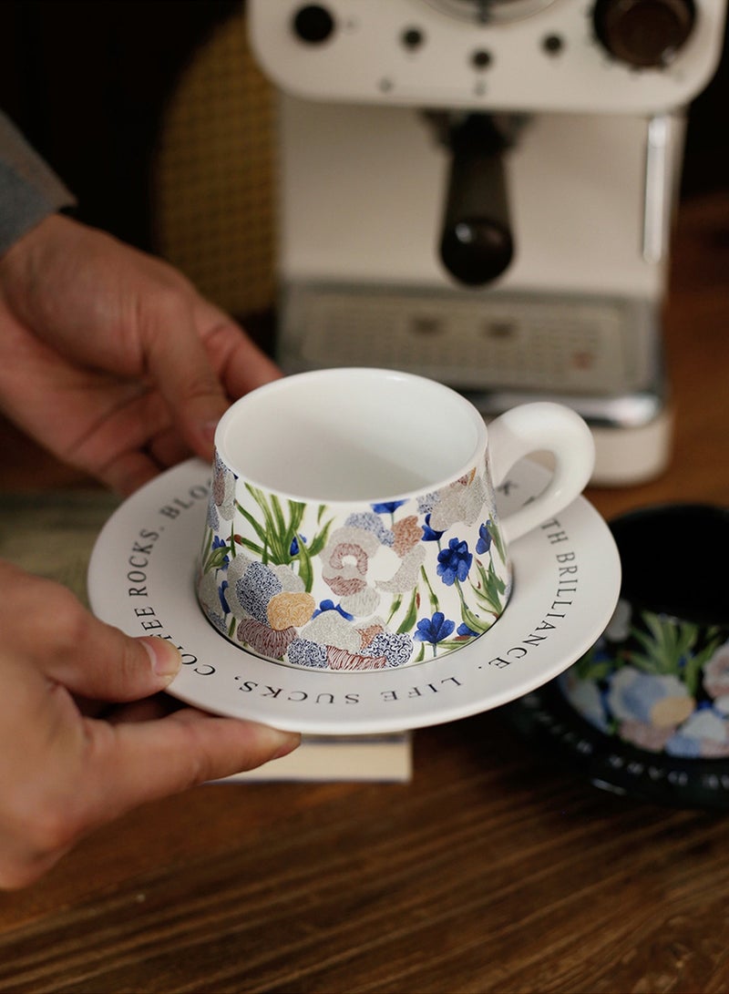 Aurafly Ceramic Coffee Cup and Saucer Set - Artistic Oil Painting Style Floral Coffee Cup,Unique Tapered Shape, High-End Fashion, Perfect for Coffee，Tea and Espresso Lovers, Best Gift for Family and Friends Any Occasions - 300ml - Image 2