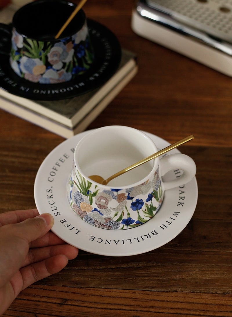 Aurafly Ceramic Coffee Cup and Saucer Set - Artistic Oil Painting Style Floral Coffee Cup,Unique Tapered Shape, High-End Fashion, Perfect for Coffee，Tea and Espresso Lovers, Best Gift for Family and Friends Any Occasions - 300ml - Image 3