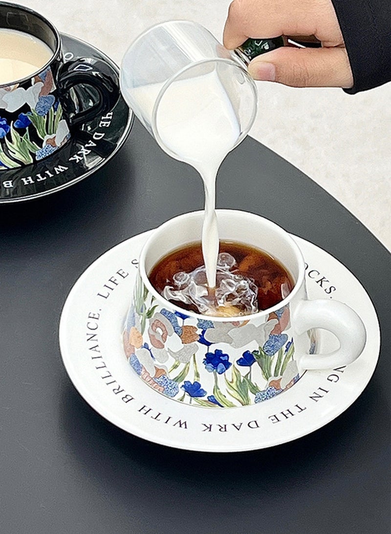 Aurafly Ceramic Coffee Cup and Saucer Set - Artistic Oil Painting Style Floral Coffee Cup,Unique Tapered Shape, High-End Fashion, Perfect for Coffee，Tea and Espresso Lovers, Best Gift for Family and Friends Any Occasions - 300ml - Image 4