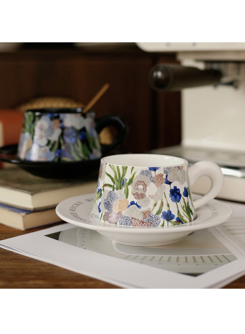 Aurafly Ceramic Coffee Cup and Saucer Set - Artistic Oil Painting Style Floral Coffee Cup,Unique Tapered Shape, High-End Fashion, Perfect for Coffee，Tea and Espresso Lovers, Best Gift for Family and Friends Any Occasions - 300ml - Image 5