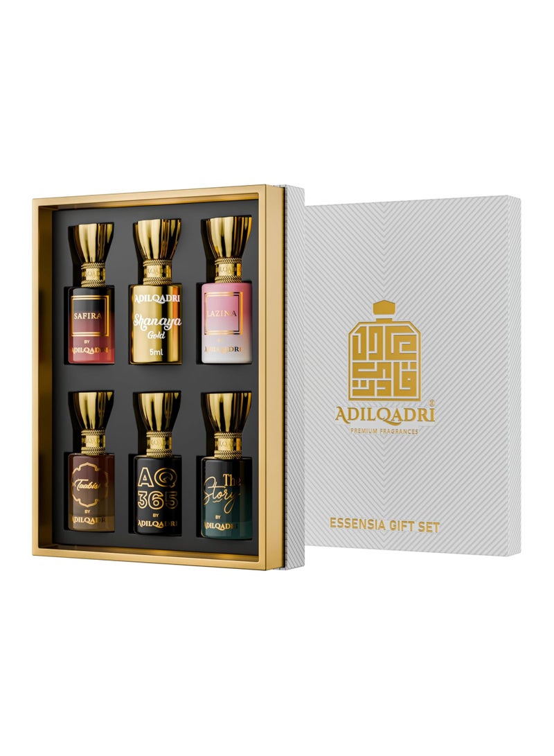 Adil Qadri Adilqadri Essensia Luxury Attar Combo for Men & Women | Non-Alcoholic Long-Lasting Arabic French & Woody Notes | Roll-On Attar Parfum | Gift Hamper for Him & Her | Combo of 6 (5.5ml Each) 