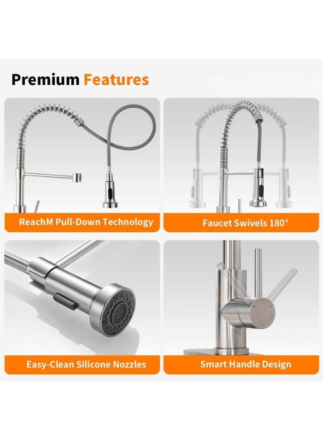 صنبور مطبخ حديث بمقبض واحد مع رذاذ سحب للأسفل، صنبور حوض المطبخ (الحجم: أ) - Image 3