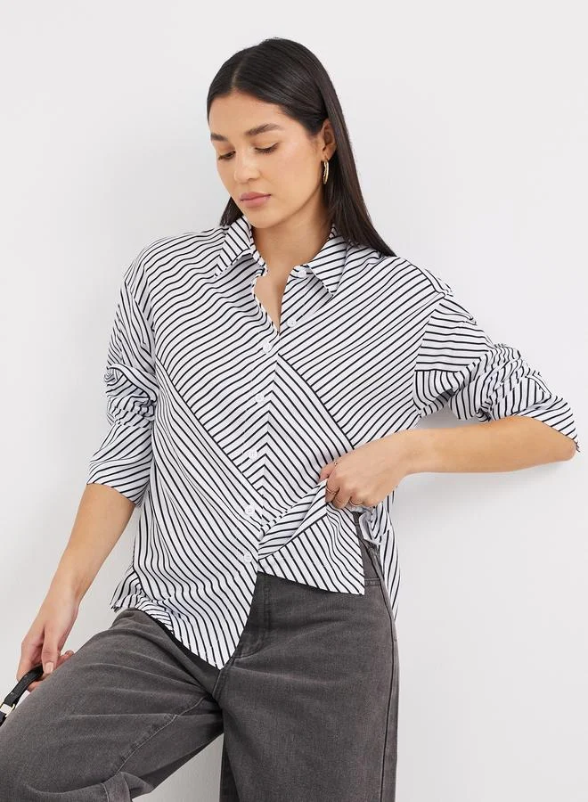 ستايلي Styli Striped Dropped Shoulder Oversized Shirt