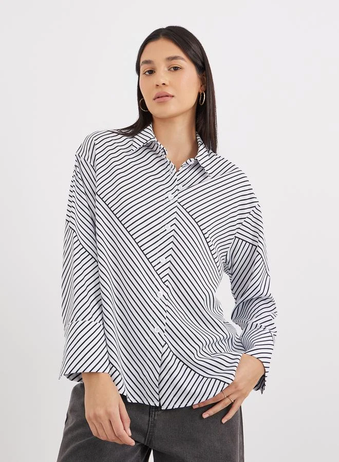 ستايلي Styli Striped Dropped Shoulder Oversized Shirt