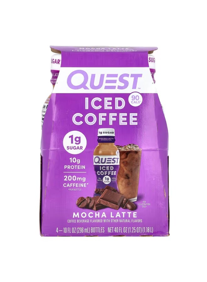 Quest Nutrition، قهوة مثلجة، موكا لاتيه، 4 زجاجات، 10 أونصة سائلة (296 مل) لكل زجاجة