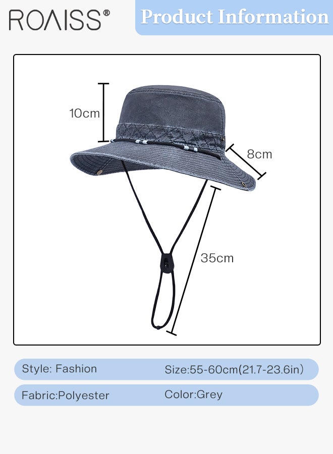 roaiss Retro Wide-brimmed Sun Protection Cowboy Hat for Men and Women, Outdoor Mountaineering Sunshade Bucket Hat with Windproof Rope Design, Suitable for Fishing, Hiking, Cycling - Image 2