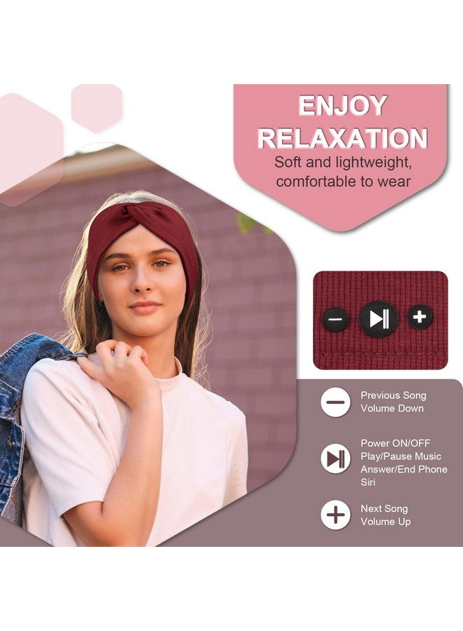 سماعات رأس BULYPAZY مكونة من قطعتين مع مكبرات صوت عالية الدقة رفيعة، وعصابة رأس بلوتوث للنساء، وعصابة رأس أنيقة معقودة، وعصابة رأس مريحة للتمرين والجري واليوغا والسفر والتأمل - أحمر وأسود - Image 4