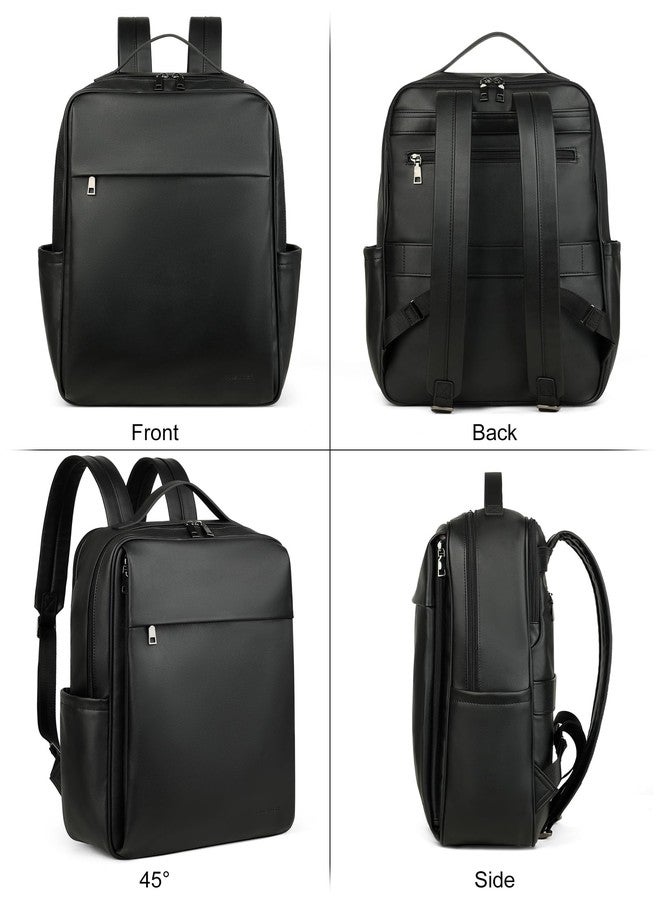 MASINTOR 15.6 inch PU Leather Laptop Backpack Purse for Women, Large College Casual Backpack Travel Bag Black - Image 4