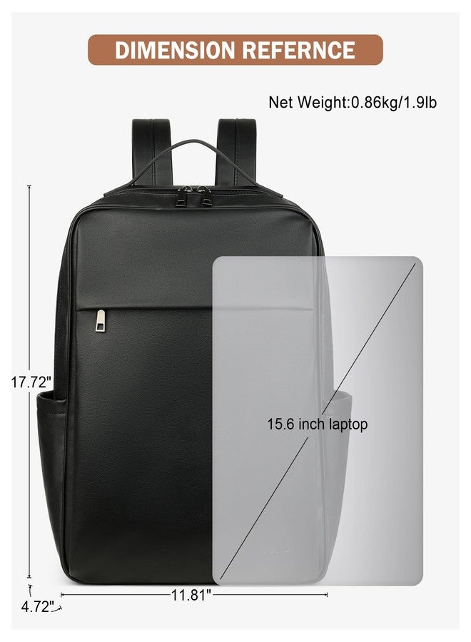 MASINTOR 15.6 inch PU Leather Laptop Backpack Purse for Women, Large College Casual Backpack Travel Bag Black - Image 5