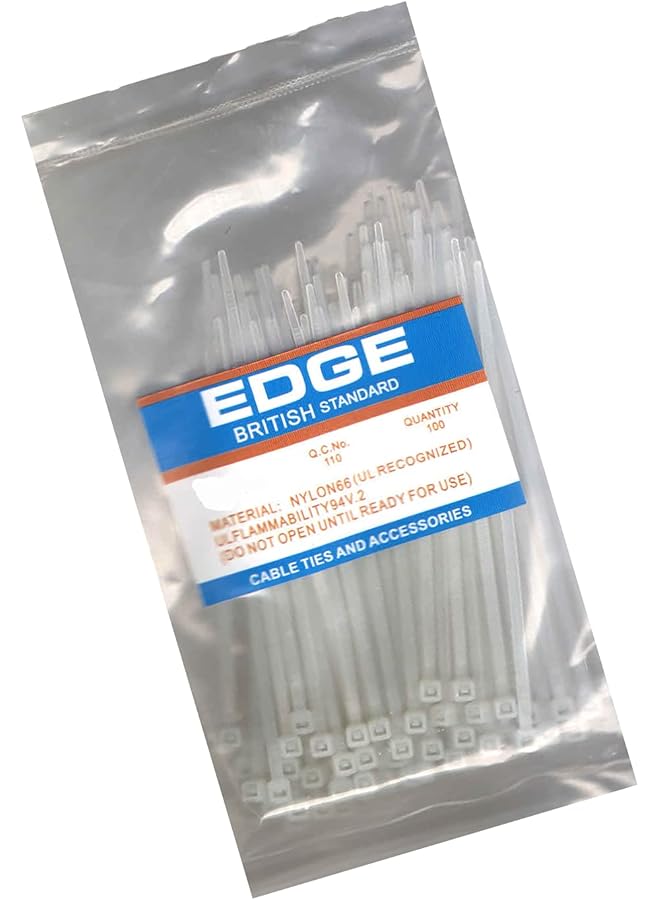 Edge British Stand ard Cable Ties (White, 100 Pieces, 300x7.6mm) - Image 1