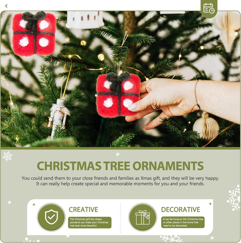 KICHOUSE 5pcs Red Wool Felt Christmas Tree Box Hanging Ornaments DIY Pendant Decorations for Holiday Wreaths and Xmas Scene Accessories - Image 3