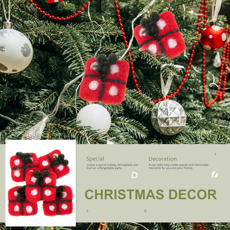 KICHOUSE 5pcs Red Wool Felt Christmas Tree Box Hanging Ornaments DIY Pendant Decorations for Holiday Wreaths and Xmas Scene Accessories - Image 5