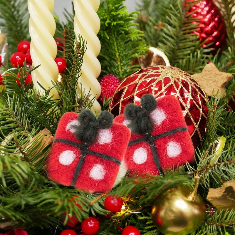 KICHOUSE 5pcs Red Wool Felt Christmas Tree Box Hanging Ornaments DIY Pendant Decorations for Holiday Wreaths and Xmas Scene Accessories - Image 4