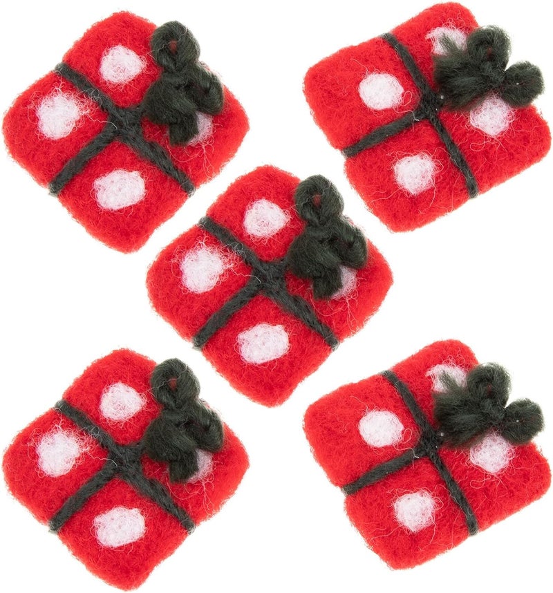 KICHOUSE 5pcs Red Wool Felt Christmas Tree Box Hanging Ornaments DIY Pendant Decorations for Holiday Wreaths and Xmas Scene Accessories - Image 1