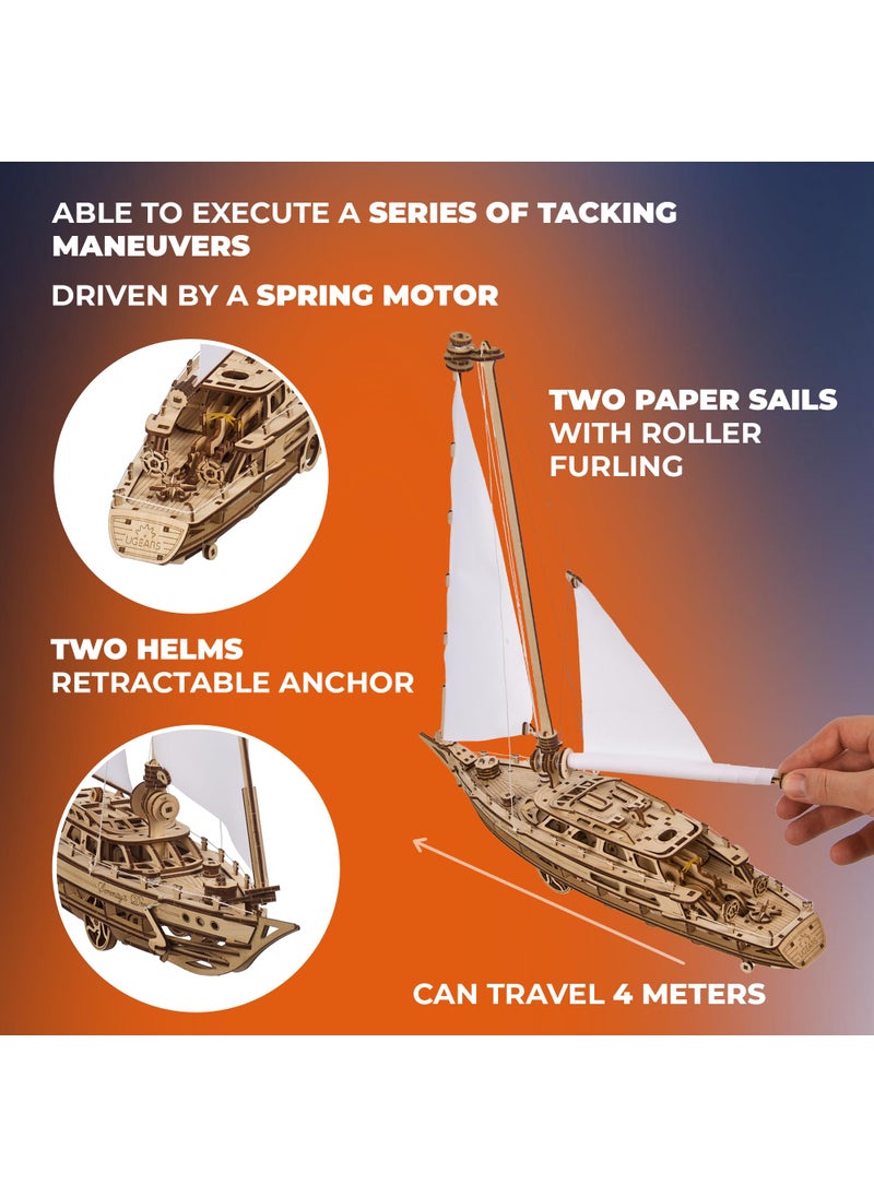 UGEARS UGEARS Serenity’s Dream Model Yacht - Model Ships Kits for Adults - Wooden Models to Build for Adults - 3D Puzzles Adult Ship Model Kit - DIY Wooden Model Boats for Enthusiasts  - Image 3