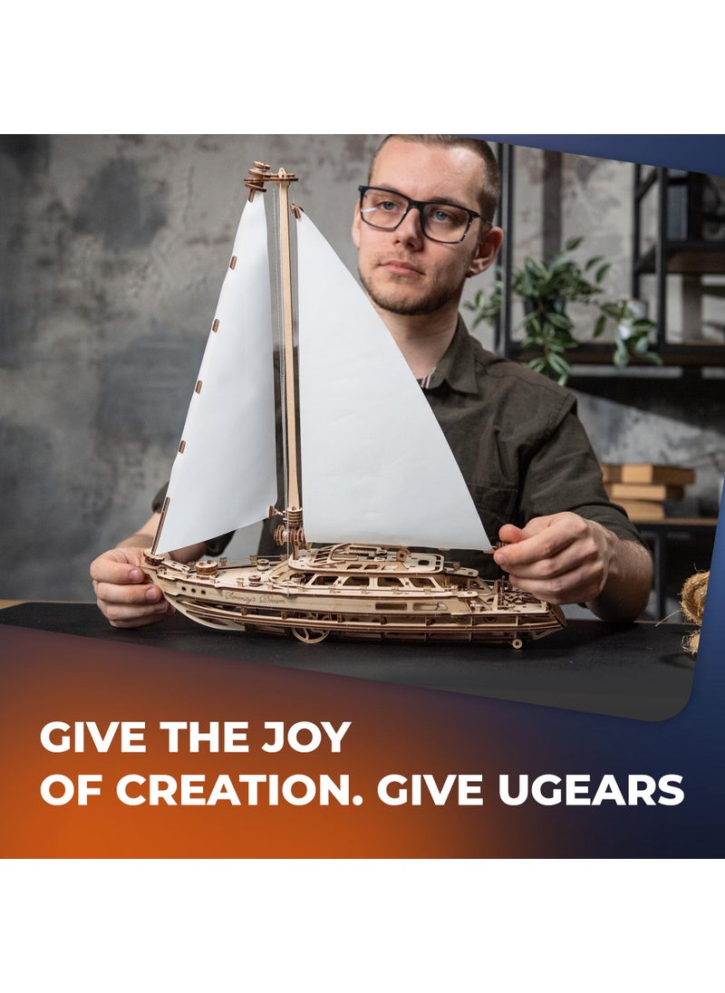 UGEARS UGEARS Serenity’s Dream Model Yacht - Model Ships Kits for Adults - Wooden Models to Build for Adults - 3D Puzzles Adult Ship Model Kit - DIY Wooden Model Boats for Enthusiasts  - Image 4