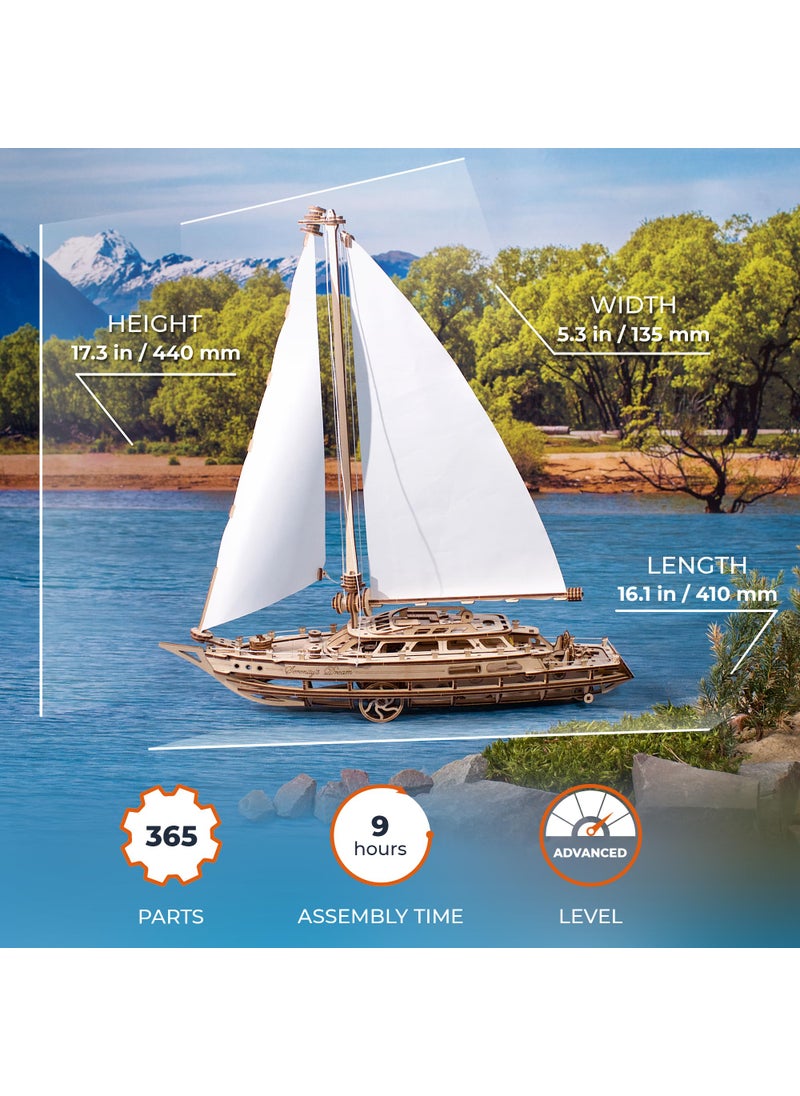UGEARS UGEARS Serenity’s Dream Model Yacht - Model Ships Kits for Adults - Wooden Models to Build for Adults - 3D Puzzles Adult Ship Model Kit - DIY Wooden Model Boats for Enthusiasts  - Image 2
