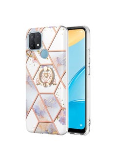 HuHa Case Cover For OPPO A15 / A15s Splicing Marble Flower Pattern TPU Ring Holder Case Imperial Crown 
