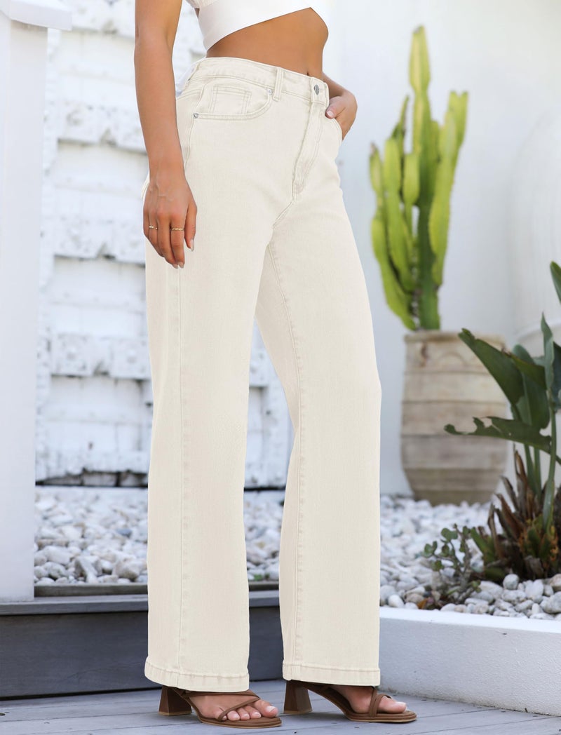 ETTELO Womens Jeans High Waisted Straight Leg Loose Stretchy Lightweight Tummy Control Trendy Jeans for Women 2025 Beige - Image 3