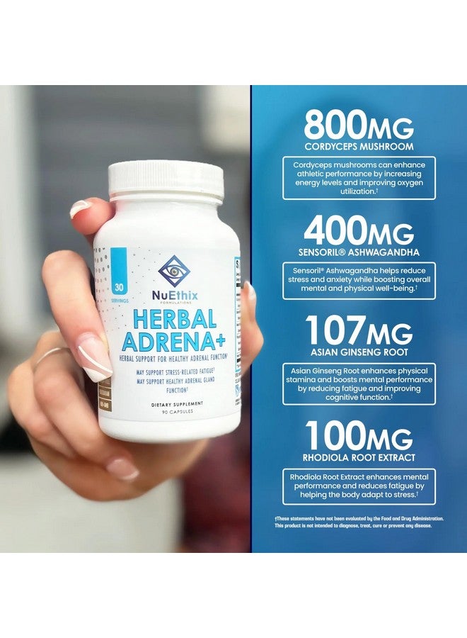NuEthix Formulations NuEthix Formulations Herbal Adrena+, Adrenal Support Supplements for Women & Men, Cortisol Support, Improve Energy Levels & Mood, Includes Cordyceps & Ashwagandha, Non-GMO, Gluten Free, 30 Servings  - Image 4