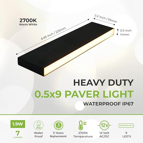 LUMENGY Paver Light Slim 0.5x9 Inch (0.55x8.85), 2700K Warm White, Glare-Free Linear Lighting for Driveways, Walkways and Paver Borders, 12V Hardwired, IP67 Waterproof, Drive-Over Rated - Image 3