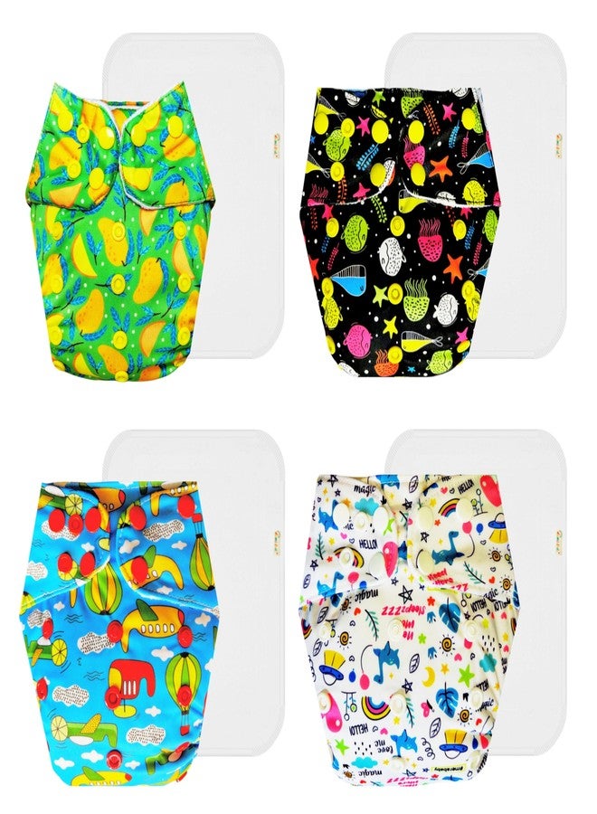 Dumbledo Premium Cloth Diaper with Cotton Insert (Pack of 4) | Hypoallergenic | Reusable & Washable | Adjustable Snaps | Worry-Free Diapering | 3 Months - 3 Years | Unisex Baby - Image 1