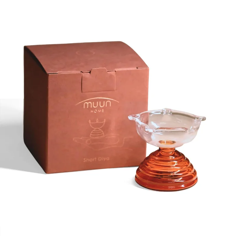 Muun Home Short Glass Diya Lamp for Pooja Room & Mandir | Decorative Oil Lamp for Diwali Decoration, Wedding, Housewarming & Festive Home Decor