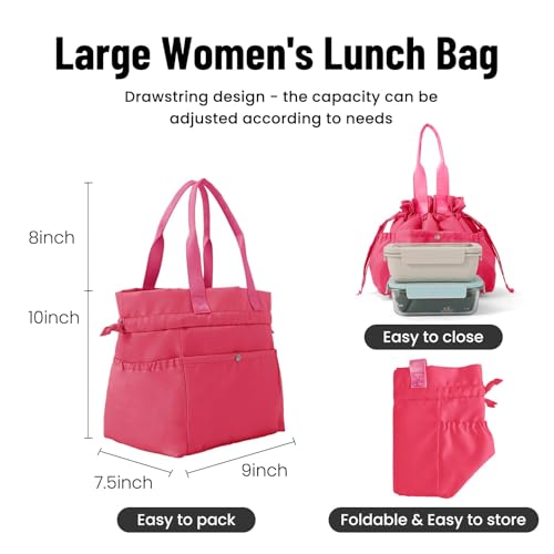 MEXS Lunch Bag for Women Reusable Drawstring Insulated Lunch Box Stain-Resistant Large Cinch Closure Lunch Bags for Work Office - Image 2