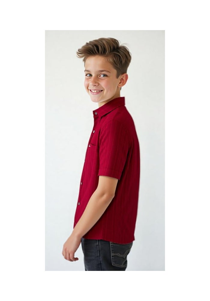 CHARCHIT Boys Cotton Solid Half Sleeve Shirt in Red - Image 3