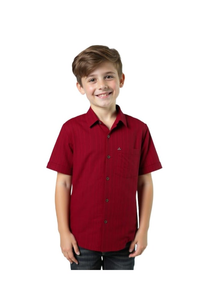 CHARCHIT Boys Cotton Solid Half Sleeve Shirt in Red - Image 1