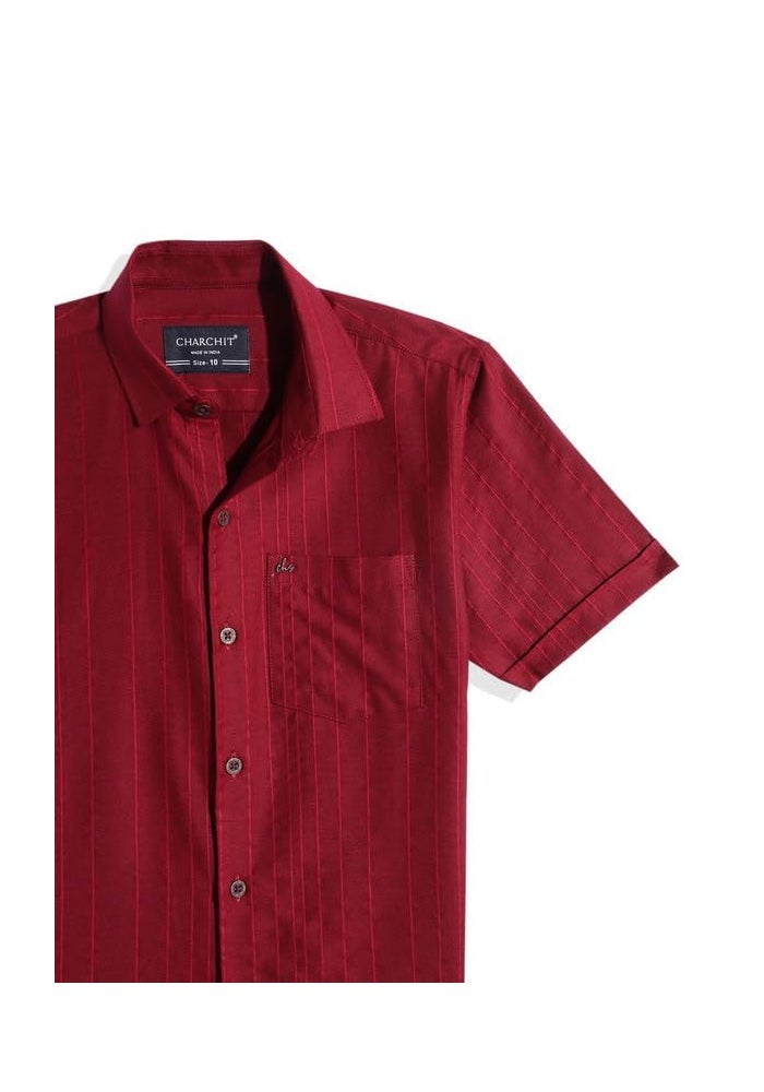 CHARCHIT Boys Cotton Solid Half Sleeve Shirt in Red - Image 5