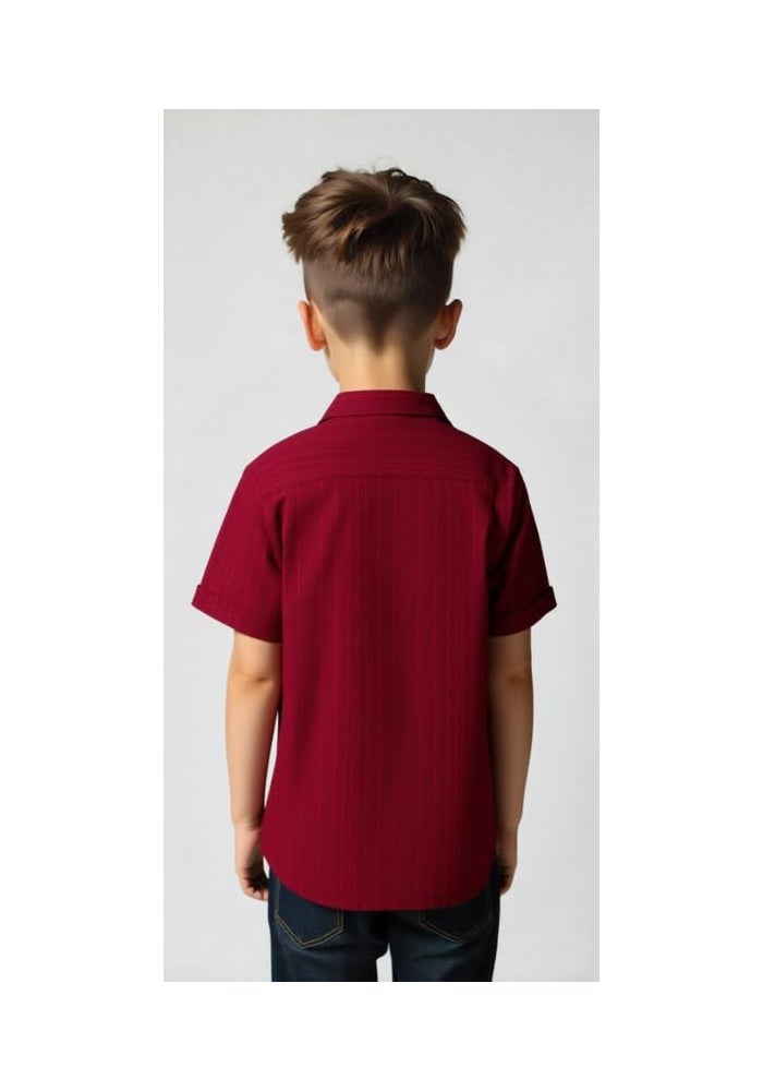 CHARCHIT Boys Cotton Solid Half Sleeve Shirt in Red - Image 2